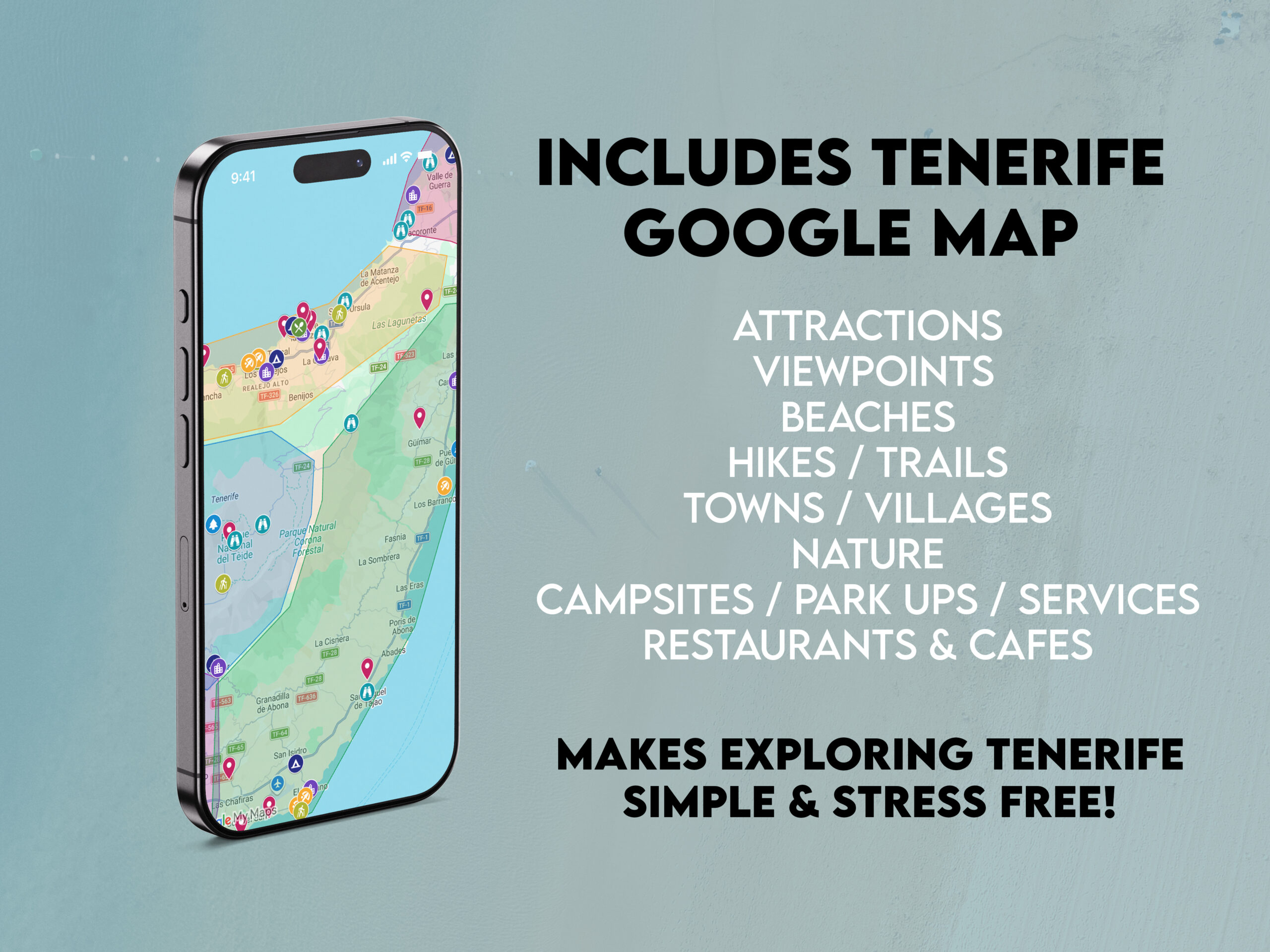 Tenerife Road Trip Guide Digital PDF & Tenerife Google Map